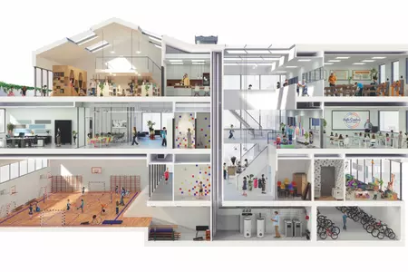 Saint-Gobain Solutions - przekrój budynku